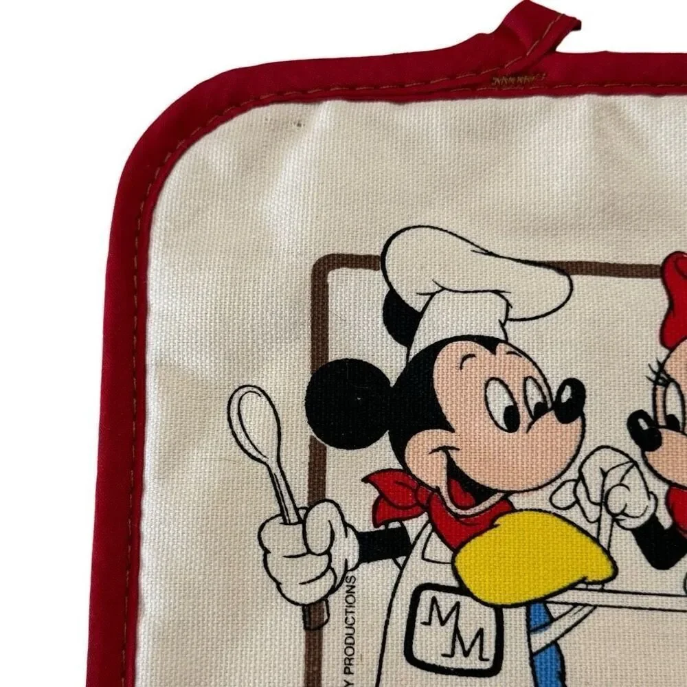 Mickey & Minnie Mouse vintage Disney Kitchen Pot Holder Quilted Oven Mitt 1980’s